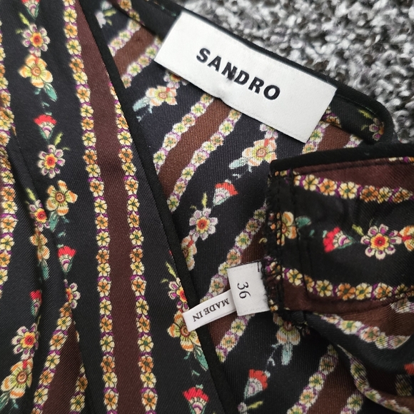 Sandro Karma Printed Mini Floral Button Down Long Sleeve Silk Dress - Picture 9 of 12